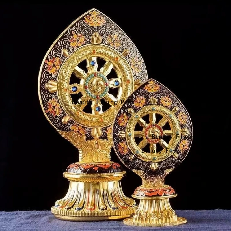 Металлическая картина, резьба, благоприятное колесо Дхарма, тантрический сплав, буддийский религиозный объект, алтарь, украшение для рабочего стола, аксессуары для дома