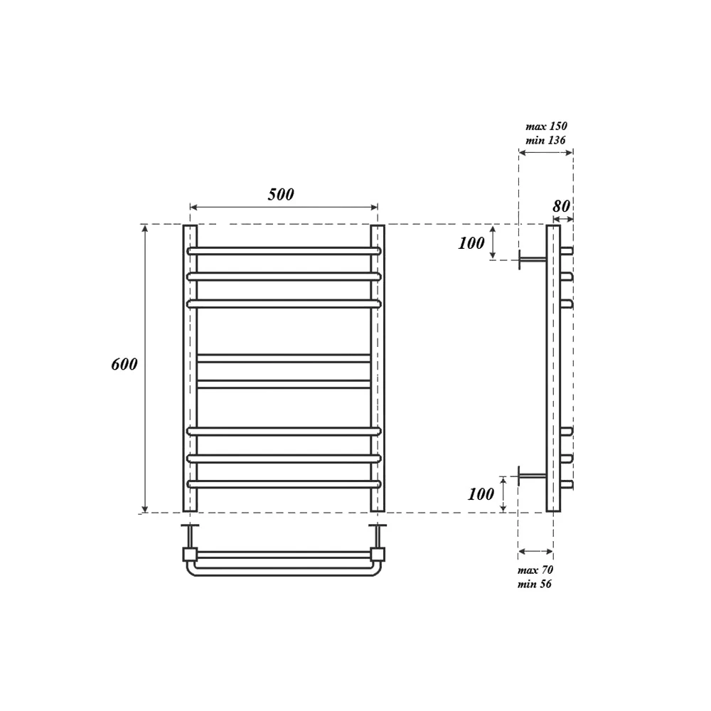 Фото Полотенцесушитель электрический Point PN90156SE, П8, 500х600, хром №2
