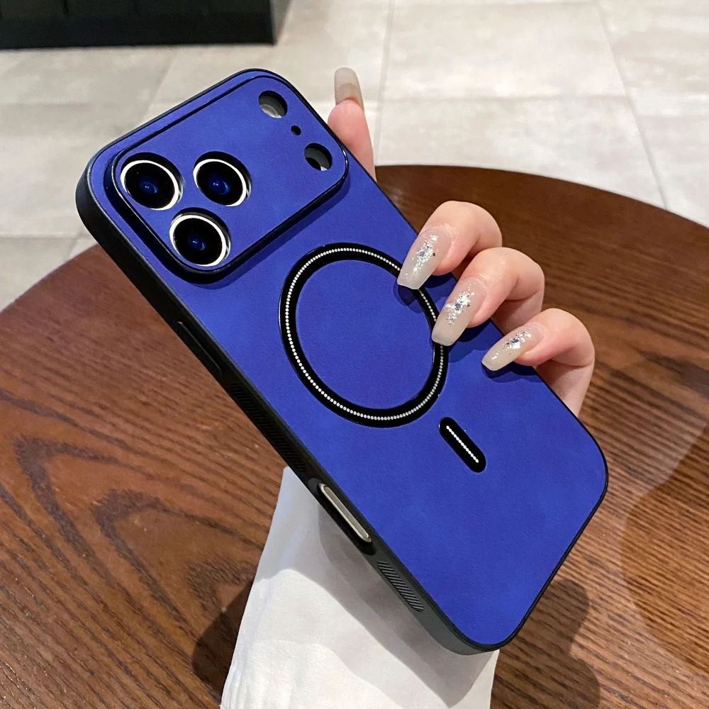 Фото Матовый кожаный магнитный чехол из овчины для iPhone 17 15 16 Pro Max 14 Plus 13 12 11 XR XS X, защита камеры, мягкий силиконовый чехол №5