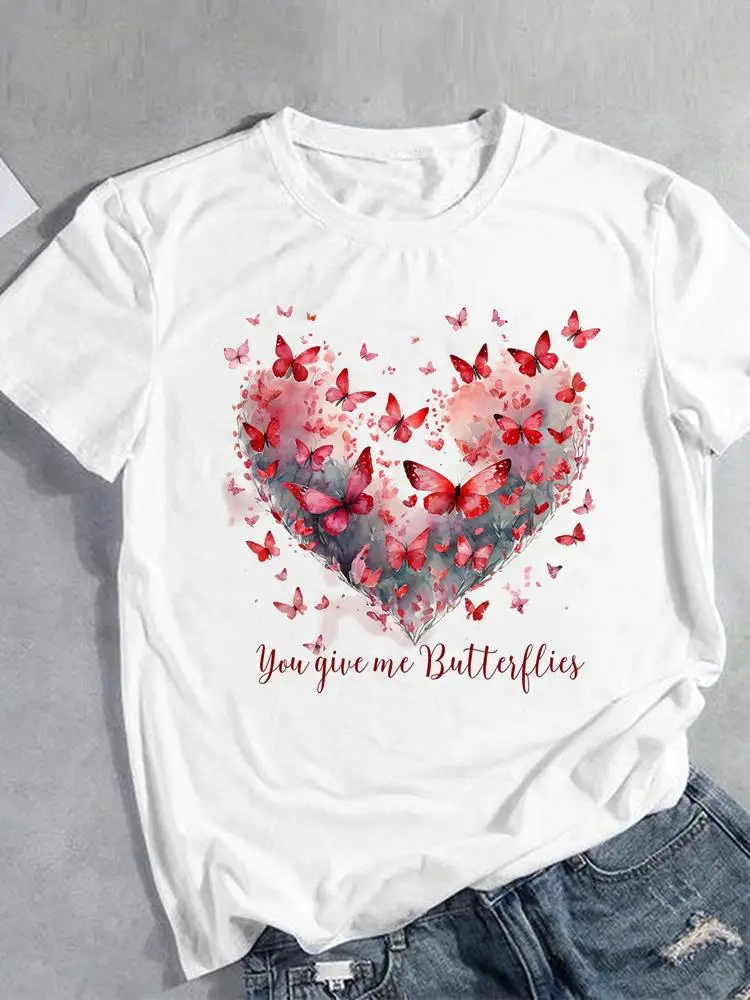 Sweet Butterfly Cute Casual Top Clothes T Female Clothing For Women Graphic Tee Fashion O-neck Short Sleeve Print T-shirts