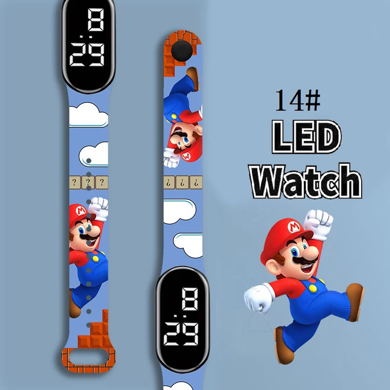 Детские часы Mario Bros, фигурки Луиджи, принцесса, персик, Йоши Боусер, детский спортивный браслет, водонепроницаемая цифра