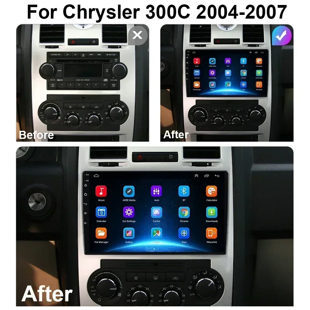 Фото Для Chrysler 300C Aspen 2004 2005-2008 Android 13 Автомобильный радиоприемник стерео Мультимедийный плеер Carplay Авто GPS-навигация 2din без DVD №2