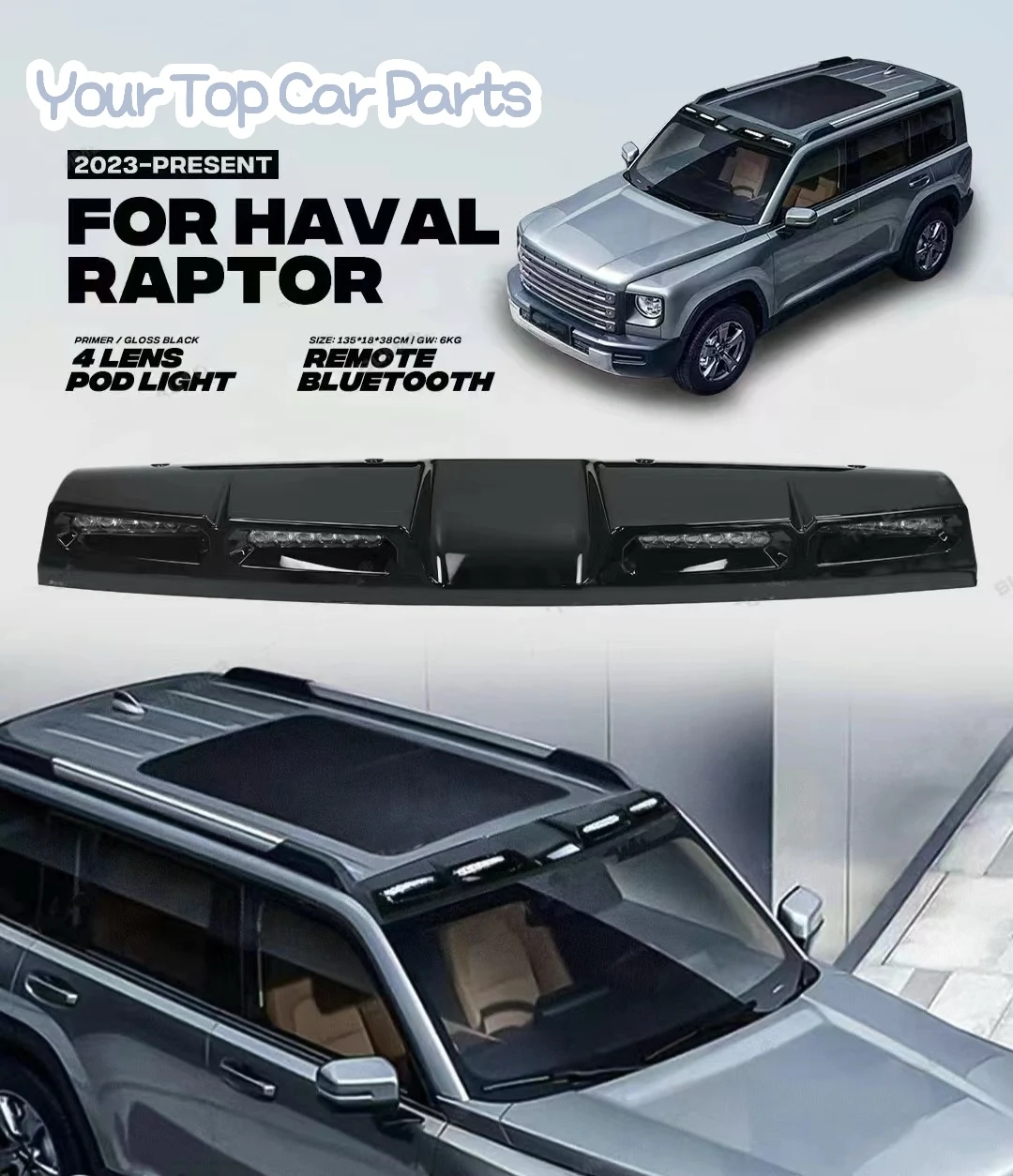 Блестящий черный спойлер на крышу для HAVAL RAPTOR 2023-2025