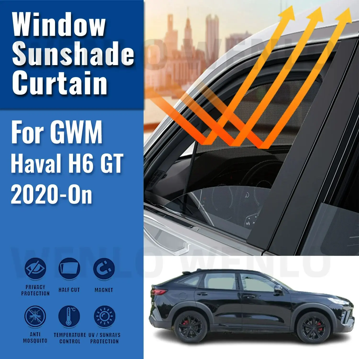 Для GWM Haval H6 S GT Coupe 2020 2021 2022 2023 2024 Магнитный автомобильный солнцезащитный козырек, занавеска на лобовое стекло, солнцезащитный козырек на заднее боковое окно
