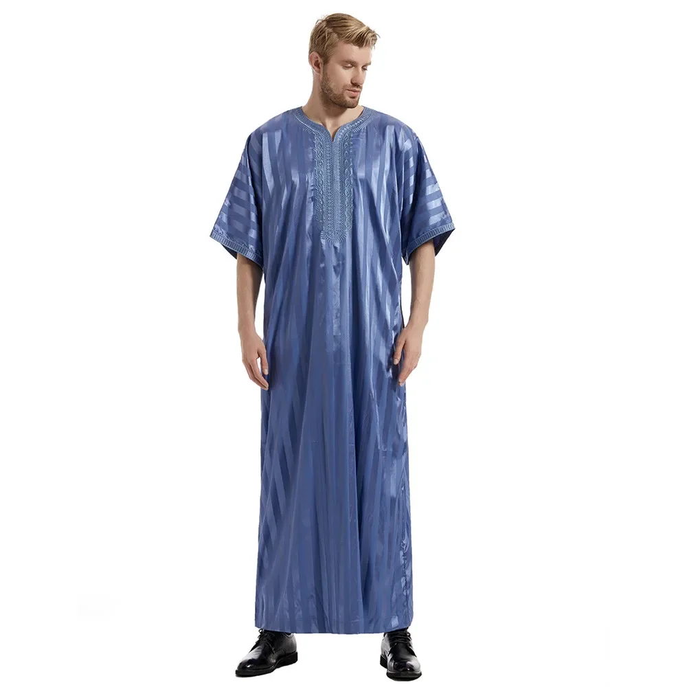 Фото Мусульманская одежда в полоску Jubba Thobe, летняя одежда для посуды, Рамадан, Абая, Дубай, Турция, исламская одежда, мусульманский кафтан, кафтан, халат Jubah №3