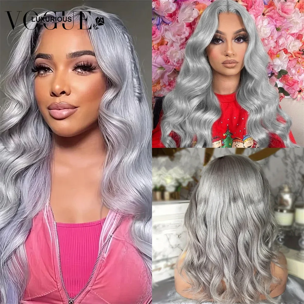 Silver Grey Raw Vietnamese Body Wave Lace Front Wigs 100% Human Hair 180% Density Brazilian Remy Hair 13x4 13X6 Transparent Lace