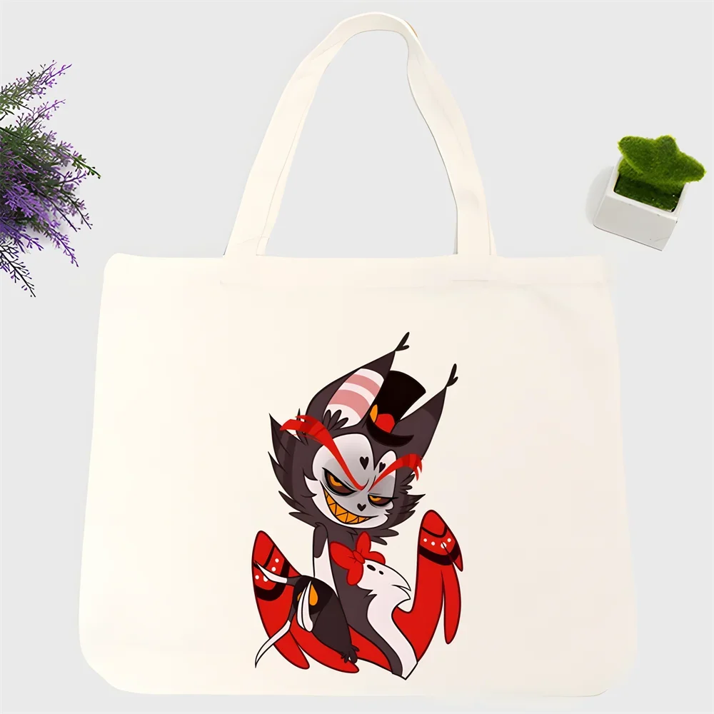 Фото Hazbin Hotels Comedy Angel Dust Print Холщовая сумка через плечо для женщин Сумки Эко многоразовая сумка для покупок Винтажная мода №3
