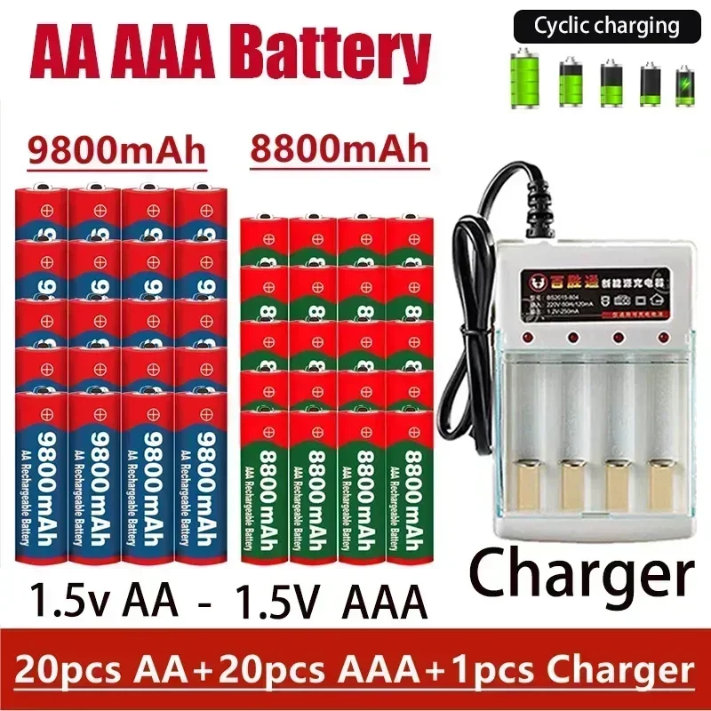 Аккумуляторная батарея AAA, бесплатная доставка, Оригинальная батарея 2024NEW 1,5 в AA9800MAH + AAA8800MAH + зарядное устройство, подходит для машинки для стрижки волос MP3