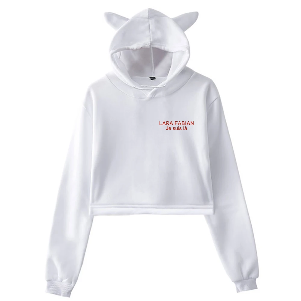 Фото Лара Фабиан вместо ѕ eeиѕ Ià Merch Толстовка с капюшоном Женские кошачьи уши Толстовки с капюшоном Укороченный топ с длинными рукавами Женская модная уличная одежда №2