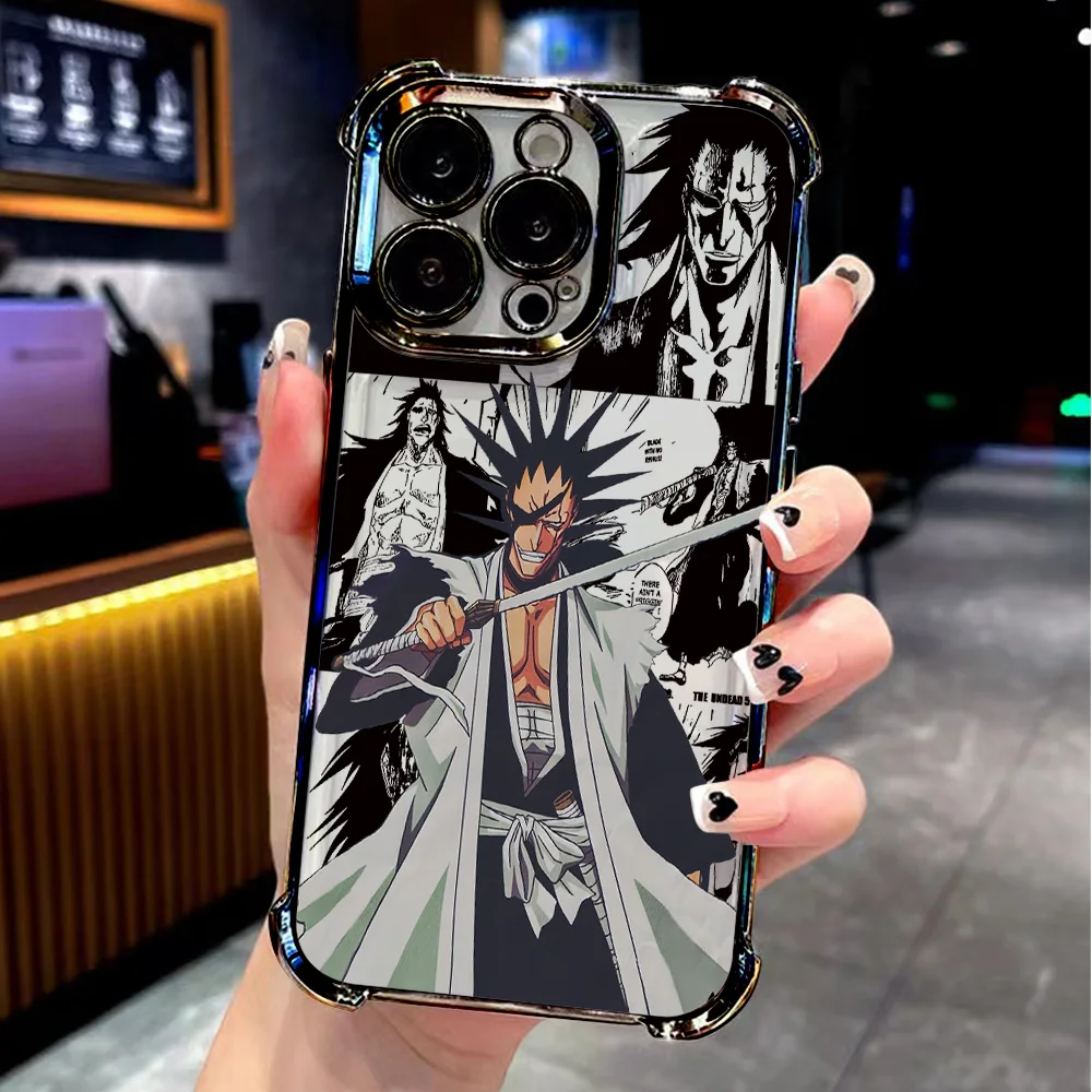 Фото Luxury Anime Cool BLEACHS Plating Phone Case For iPhone 16e 16 15 14 13 12 11 Pro Max X XR XSMax 7 8 6 Plus Anti-Fall Back Cover №2