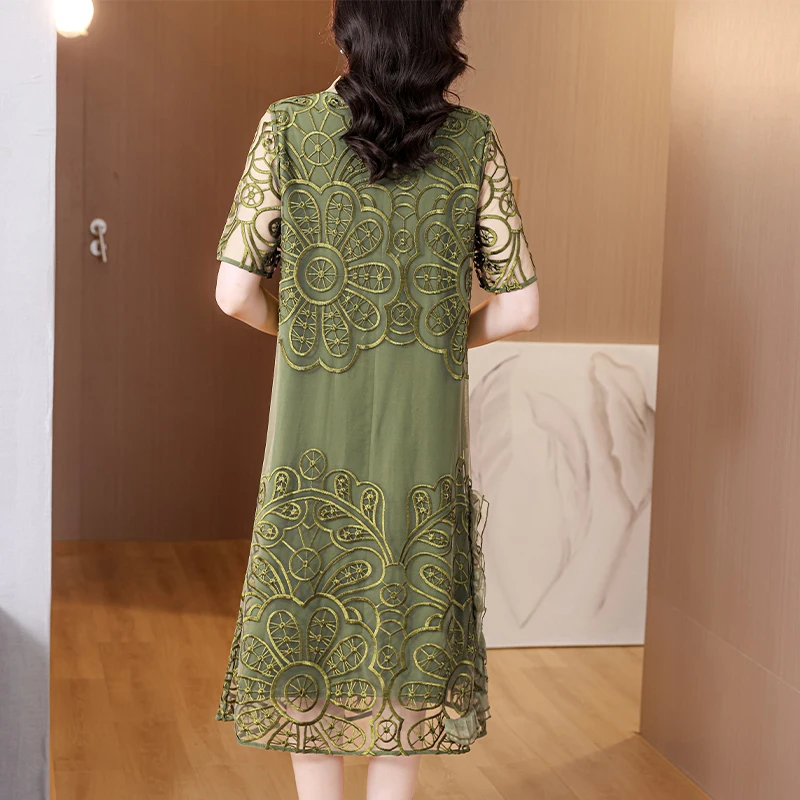 Фото Gaun Midi Bordir Sutra Alami цветочный Hitam Wanita Gaun Maxi Pantai Kasual Mode Musim Semi Musim Panas 2023 Gaun Elegan №4