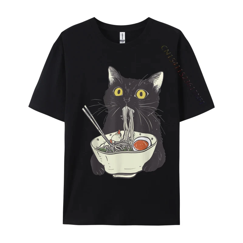 Фото Lustige Katze die Ramen essen japanische Nudeln Geek нормальный komplet aus Baumwolle Herren-Tops T-Shirtheid Футболки №2