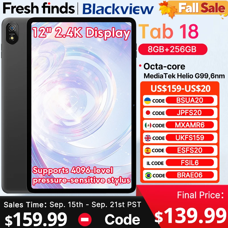 【Новый продукт】Blackview Tab 18 12-дюймовый дисплей 2,4K MediaTek Helio G99 8/12 ГБ + 256 ГБ 8800 мАч Netflix HD Поддержка Android Tablet P