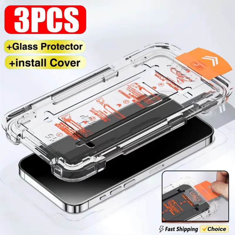 Закаленное стекло для iPhone 15 14 13 12 11 Pro Max Plus, Защитная пленка для HD экрана с одним нажатием, защита от пыли, 3 шт.
