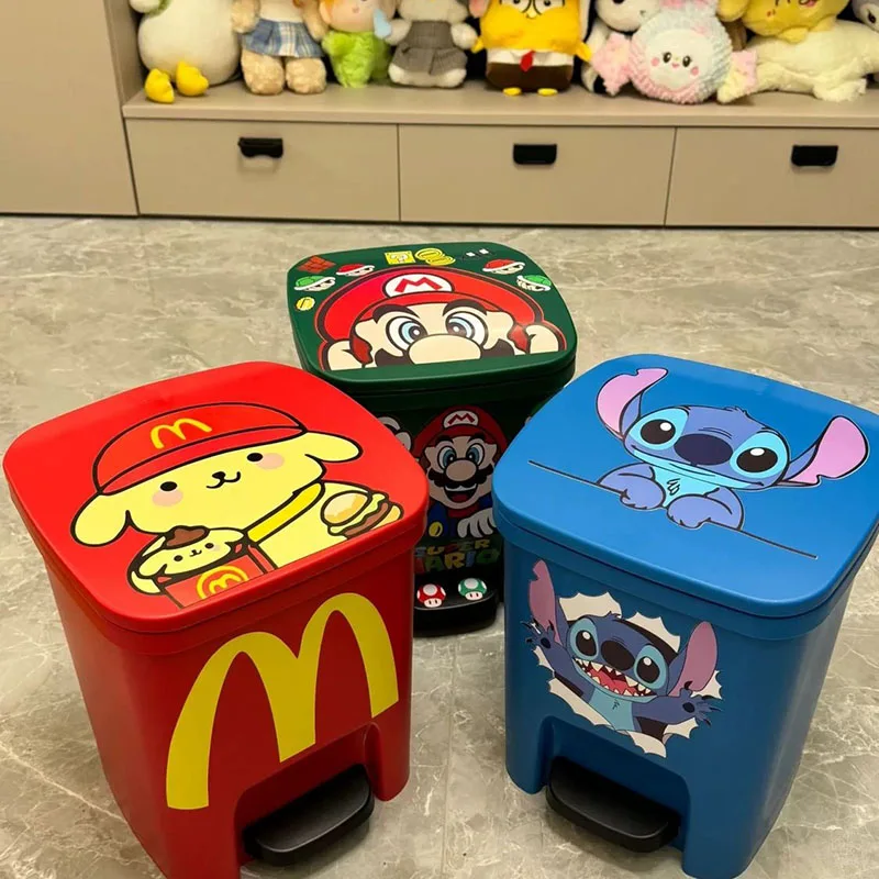 Корзина для мусора Disney Stitch, органайзер для ванной комнаты, бумажная корзина на педали для гостиной, милая вместительная Подарочная коробка для мусора