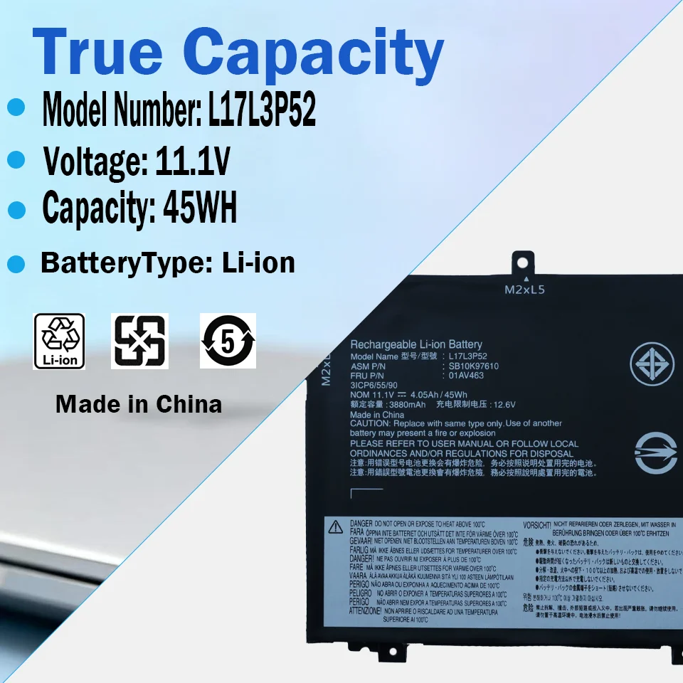 Фото L17L3P52 Замена аккумулятора 45 Втч для Lenovo ThinkPad L480 L490 L580 L590 L14 L15 серии 01AV465 L17C3P52 01AV464 L17M3P54 №3