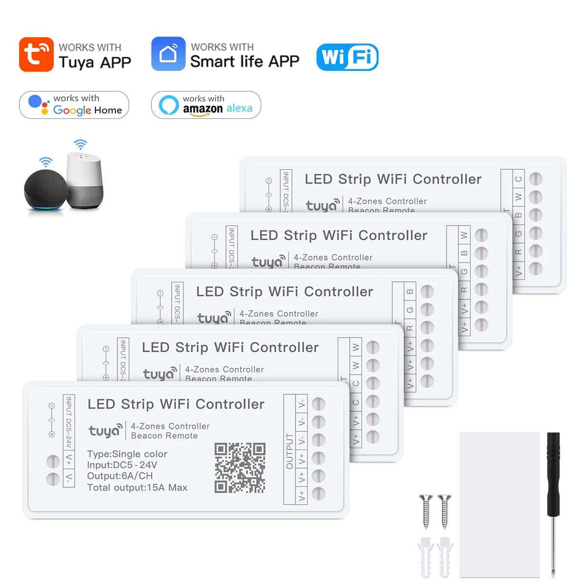 Светодиодный контроллер Wi-Fi Tuya, умное управление через приложение, Bluetooth