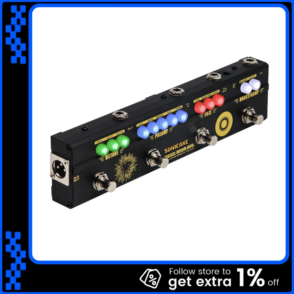 SONICAKE BOOM Ave. Bass Preamp DI Box Компрессор с несколькими эффектами Boost Fuzz Octave Педаль с петлей FX QCE-40 Электроника