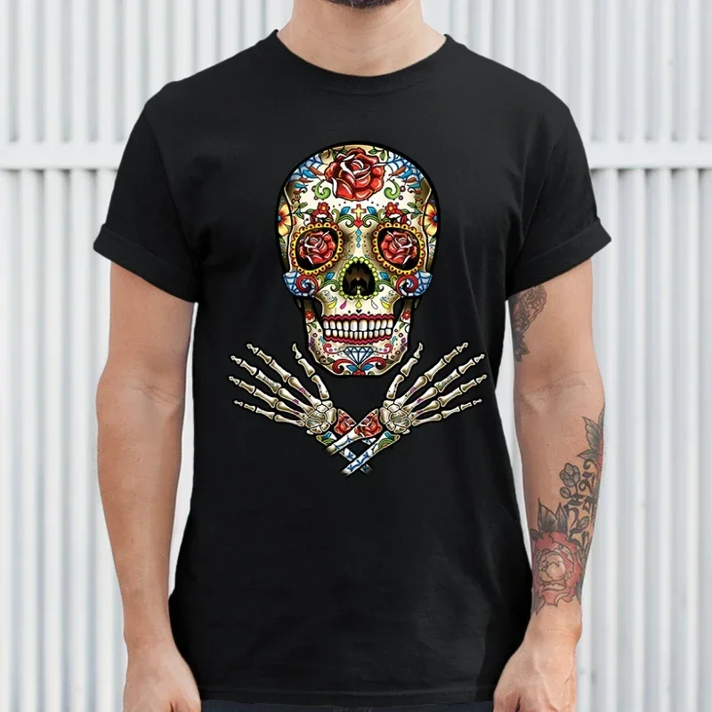 Calavera Arms Crossed Футболки Dia De Los Muertos Day of The Dead Графические футболки Мужская одежда Хлопковые топы Y2k Мужская одежда Футболка