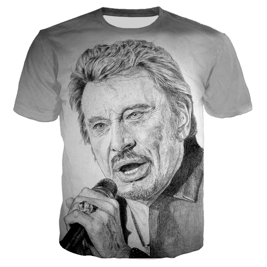 Фото Новая летняя популярная футболка Johnny Hallyday с 3D принтом, мужская и женская рок-модная повседневная одежда, футболка в стиле Харадзюку в стиле хип-хоп, топы №4