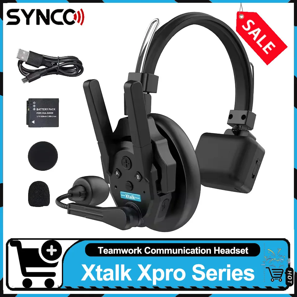 Synco Xtalk Xpro Series 2,4 ГГц Беспроводная гарнитура для командной работы Монитор в реальном времени Гарнитура с одним ухом для улицы