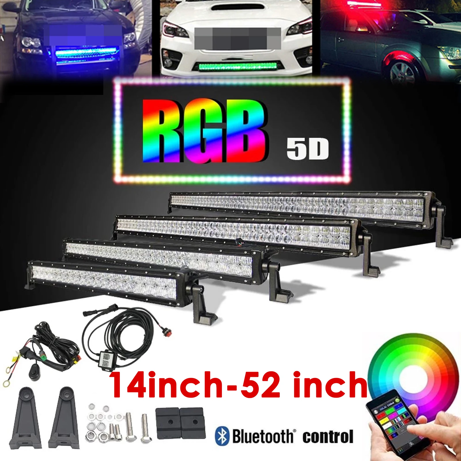 Светодиодная панель RGB для бездорожья, комбинированный прожектор, рабочий фонарь, противотуманная фара, линза 5D с жгутом проводов для внедорожника, квадроцикла, UTV Jeep