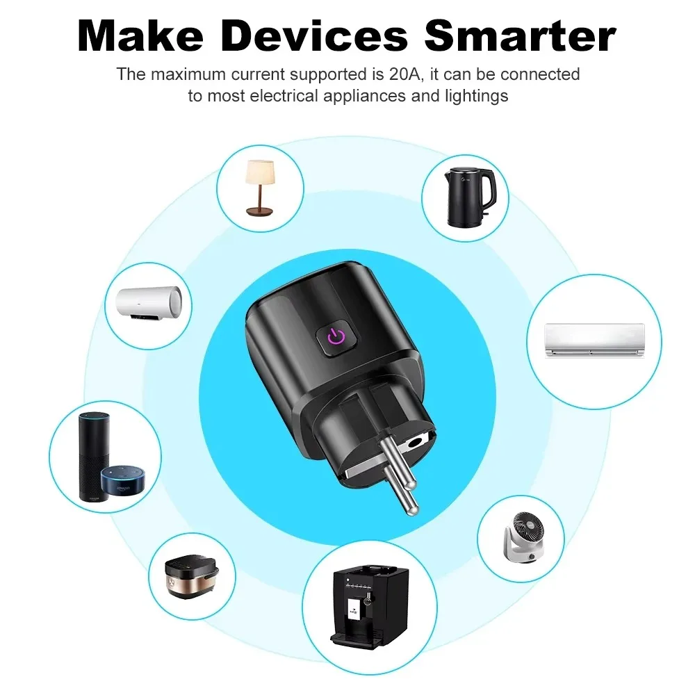 Фото Умная розетка Tuya Wi-Fi + Bluetooth, адаптер 20 А, монитор мощности, беспроводной пульт дистанционного управления, приложение для Google Home Alice Alexa №4