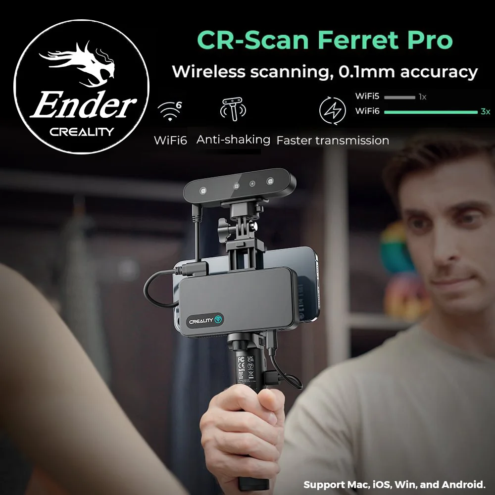 Портативный ручной 3d-сканер Creality CR-Scan Ferret Pro, беспроводное сканирование WiFi6, точность 0,1 мм, 24 бит