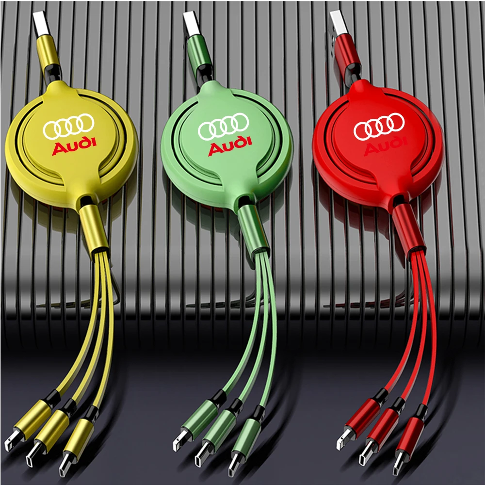 Кабель для быстрой зарядки 3 в 1, зарядное устройство USB Type-C для Audi SLINE A3 8P S3 8V A4 B8 B6 B7 A6 C6 S3 S5 S7 TT RS RS8 Quattro