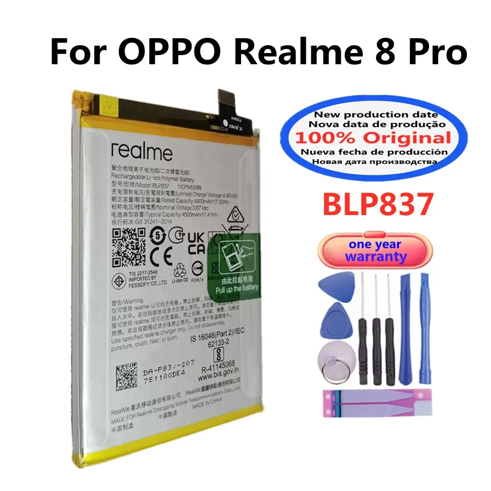 100% оригинальный новый аккумулятор BLP837 4500 мАч для OPPO Realme 8 Pro 8Pro, аккумуляторы для смартфонов, аккумулятор