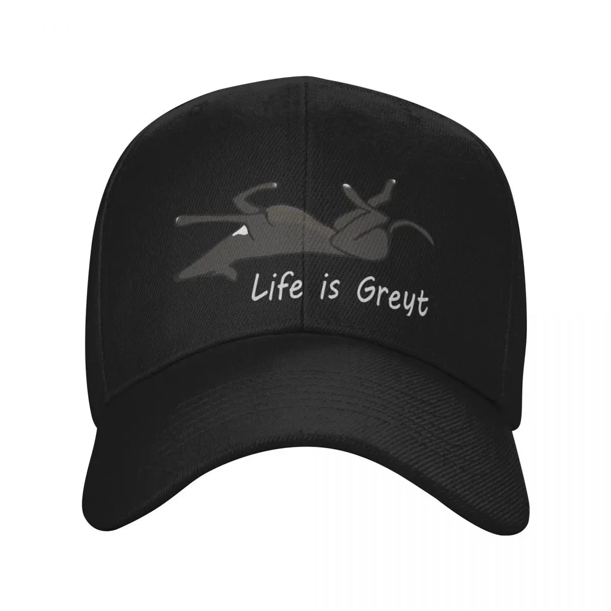 Фото Life is Greyt - Black Greyhound Roaching Бейсбольная кепка для гольфа, милая шляпа на заказ, женская пляжная мужская кепка №2