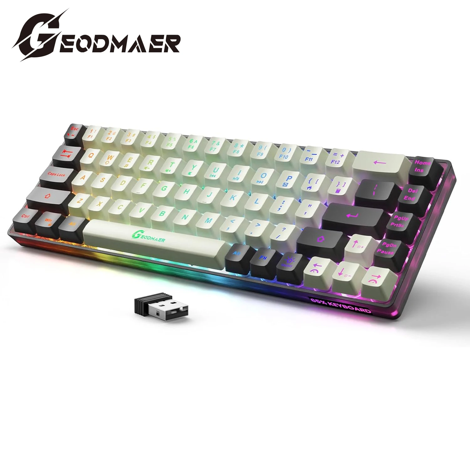 GEODMAER 65% Беспроводная игровая клавиатура Перезаряжаемая игровая клавиатура с подсветкой 68 клавиш Беспроводная клавиатура для ПК Ноутбук Windows