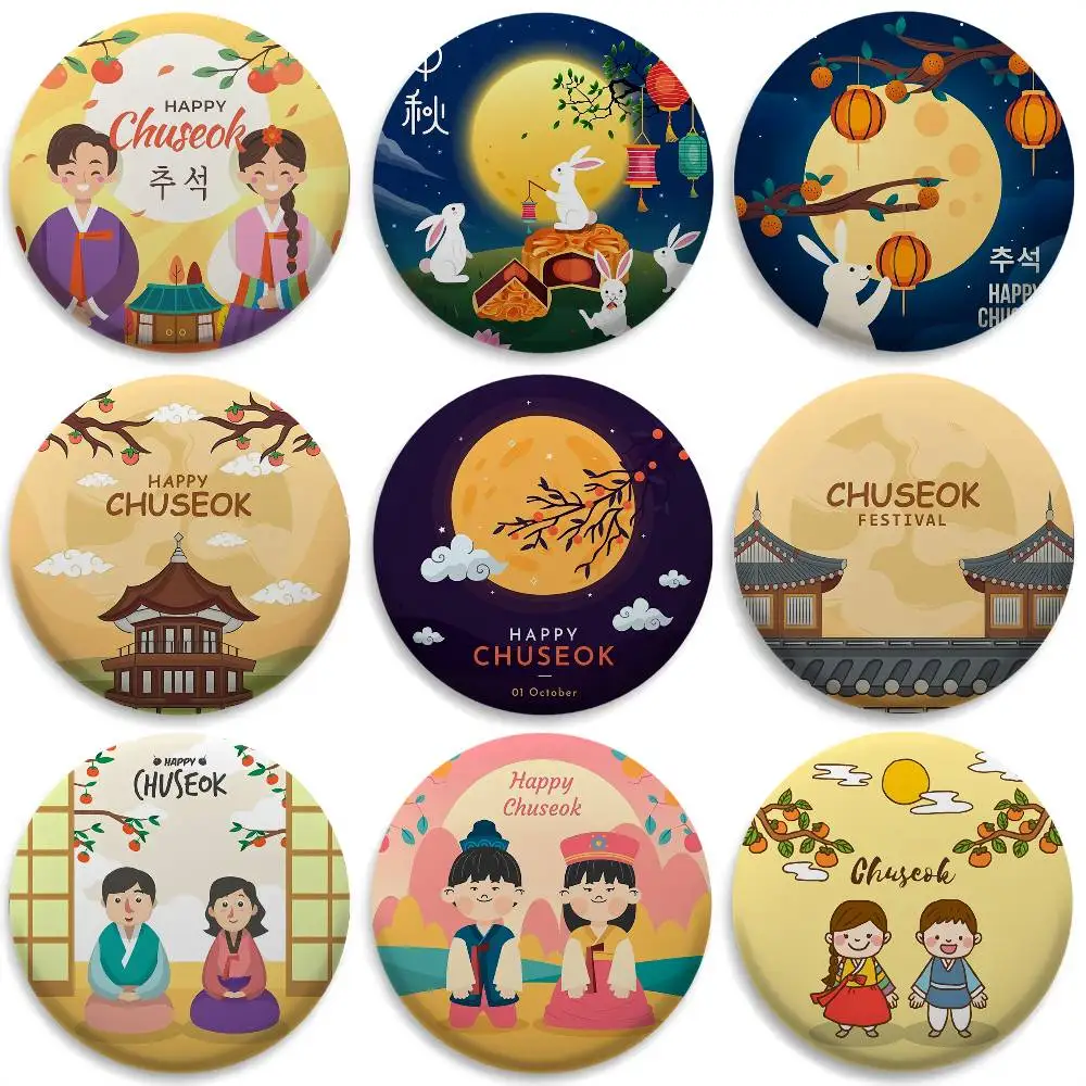 Корейские значки с героями мультфильмов Chuseok, круглые изысканные броши со значками, креативные булавки для одежды, шляпы, рюкзака, подарочные аксессуары