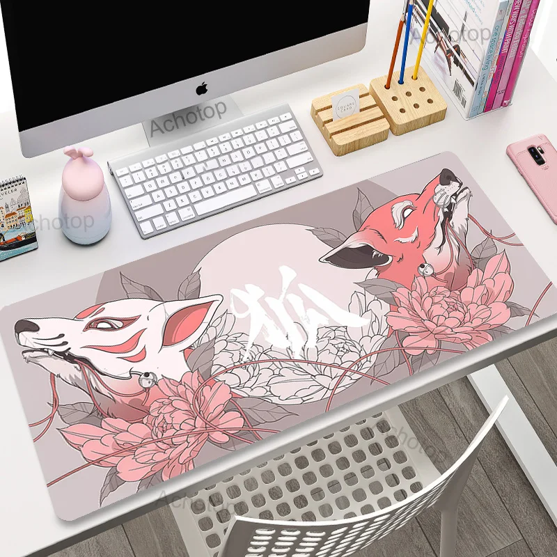 Большой игровой коврик для мыши Pink Fox XXL, игровой коврик для мыши 900x400, Офисные аксессуары для длинного стола, коврик для мыши, милый Настольный коврик для спальни