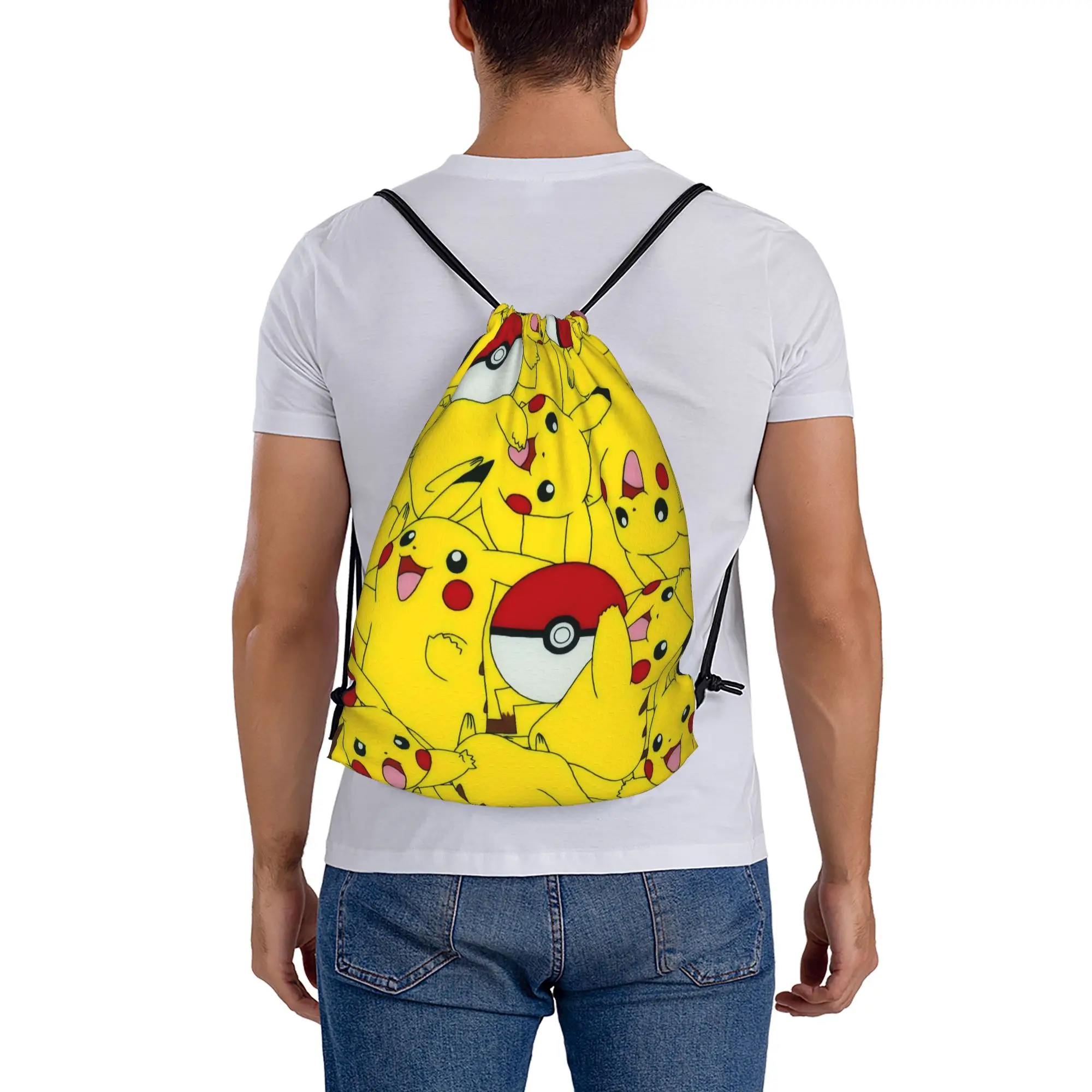 Многофункциональный карманный рюкзак Pikachu 3 Pokemon для мужчин и женщин, дорожная сумка для подростков, сумки на шнурке с принтом Сумки специального назначения