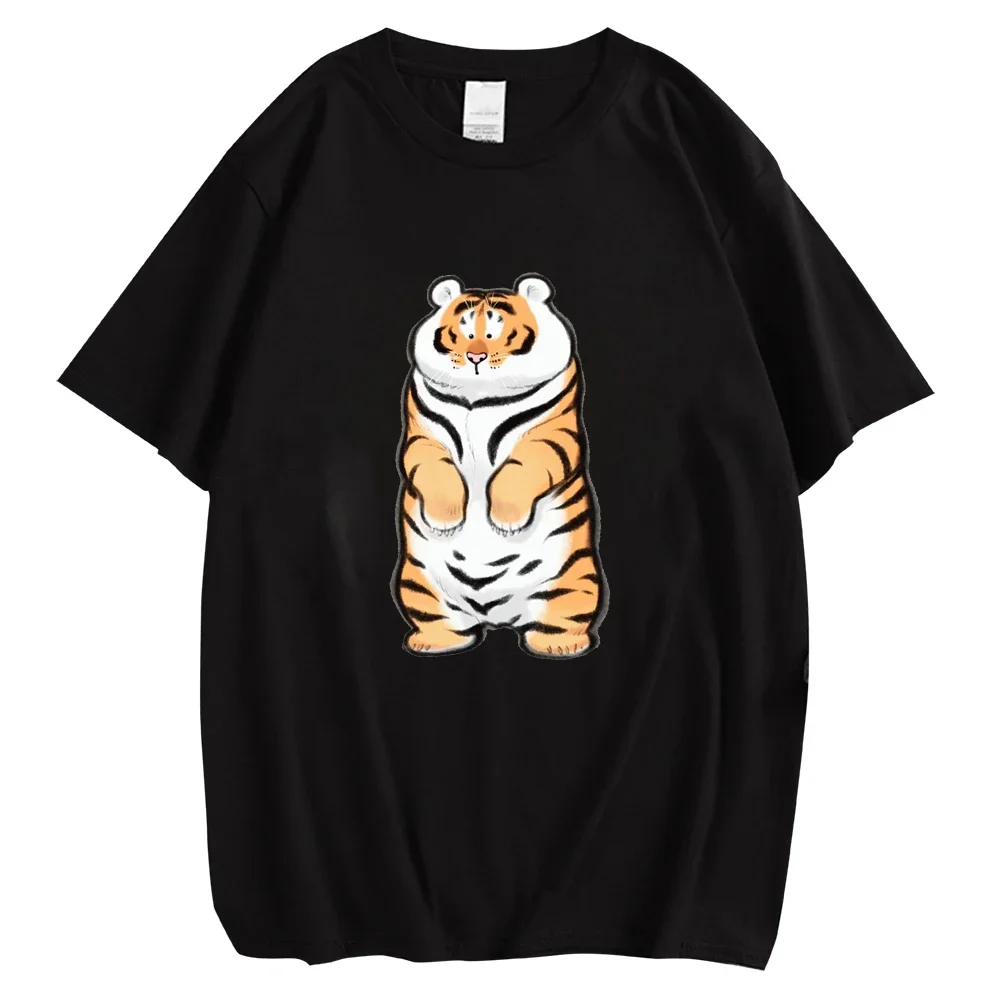 2025 новая модель Футболки Fat Tiger Летние хлопковые топы с короткими рукавами Хип-хоп Футболки Модная футболка с принтом животных на груди Мужчины Для женщин Cl