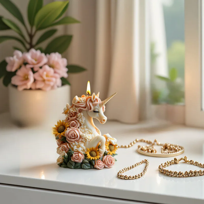 Фото Форма для свечей с единорогом, безопасная силиконовая форма с цветочным принтом, садовая форма для свечей, высокое качество для любителей, изготовление свечей своими руками, рукоделие №2