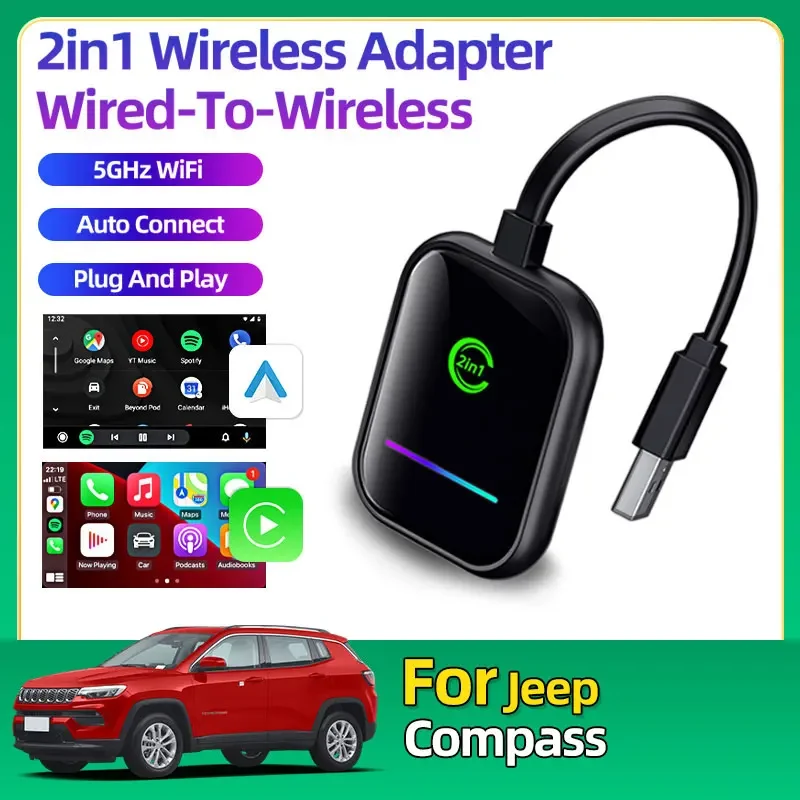 Для Jeep Compass, новый проводной и беспроводной 2в1, Carplay и Android Dongle, совместимый с автоматическим подключением 5,0, Bluetooth, WIFI для Android IOS