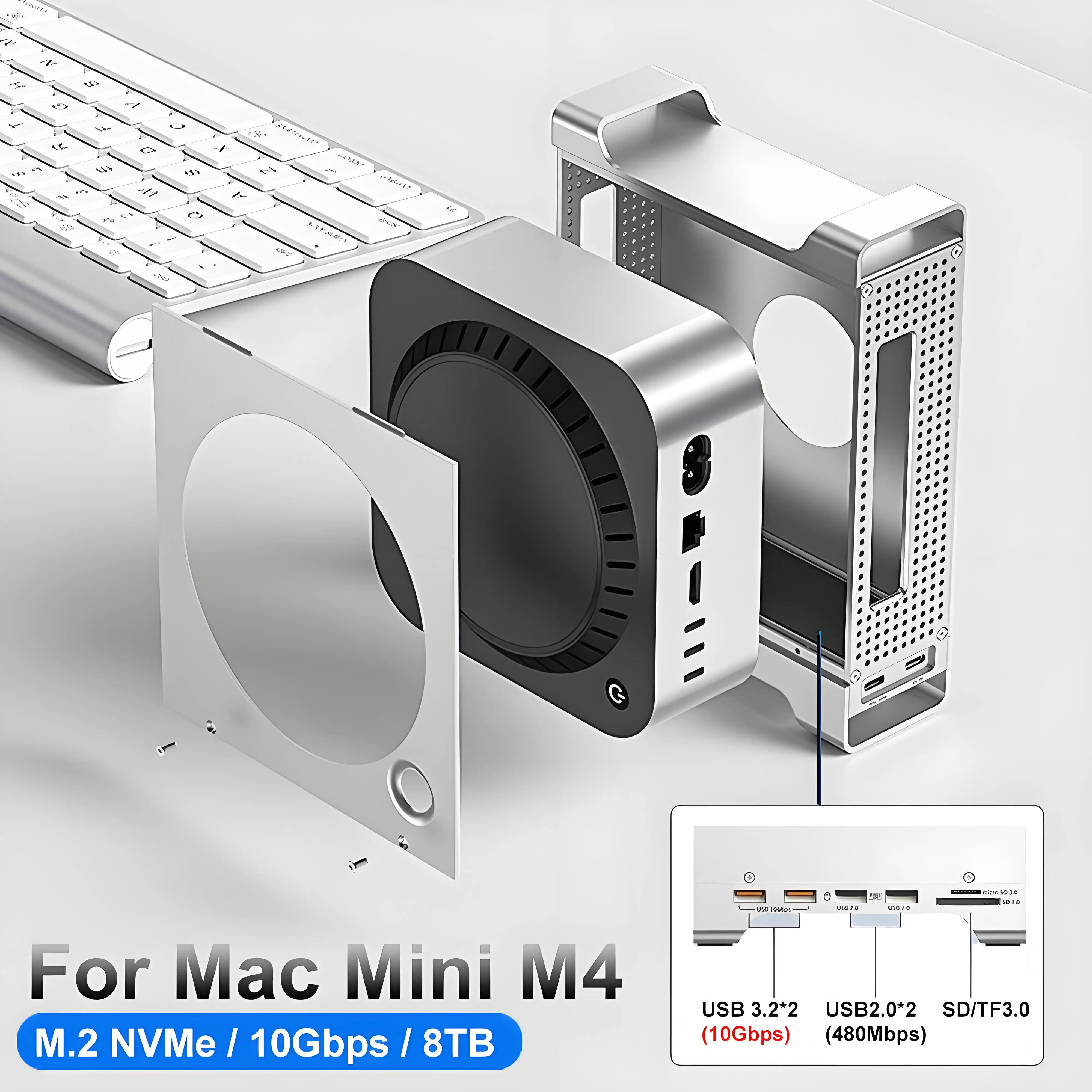 Концентратор USB C с твердотельным накопителем M.2 для Mac Mini M4/M4 Pro, подставка Type-C, 8 ТБ, макс. 10 Гбит/с, USB3.2 Gen2 SD/TF, чехол для док-станции SSD