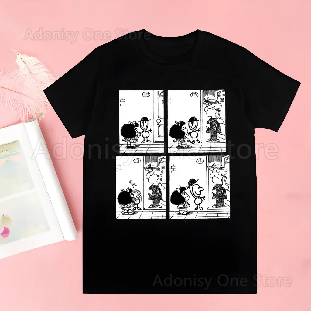Фото Mafalda комикс Ulzzang мультфильм кавайная футболка мужские рубашки качественные летние топы футболки с коротким рукавом футболки №2