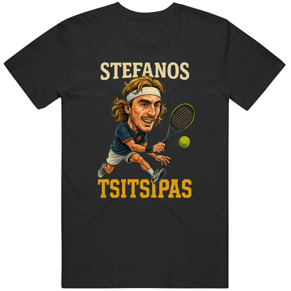 Винтажная футболка с карикатурой Stefanos Tsitsipas в стиле ретро