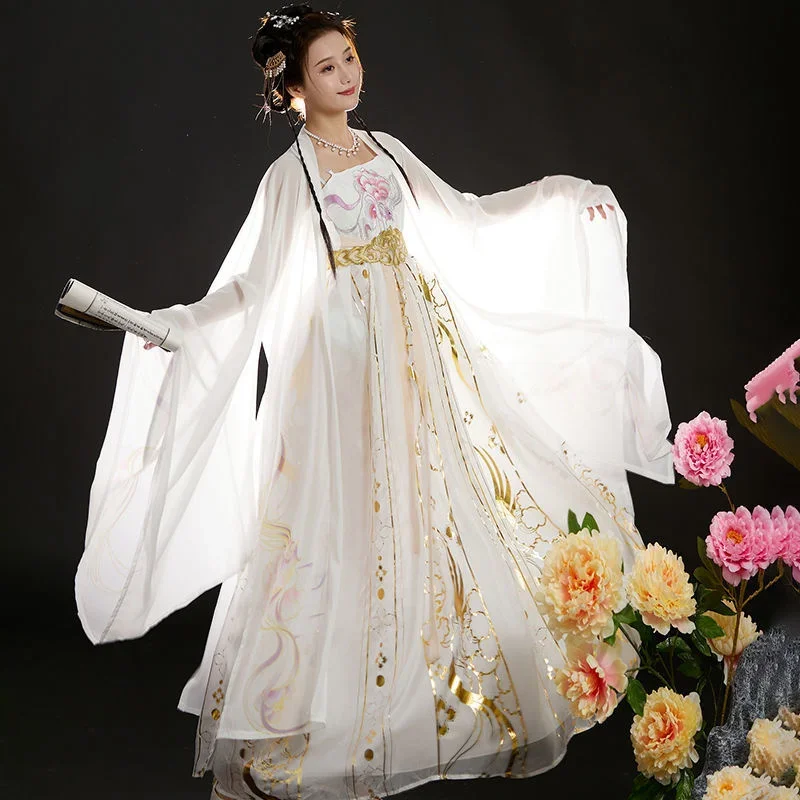Tang ociasty-Hanfu blanc brodé pour femme, сорочка à manches adt, костюм прерии, 03, никель é, халаты шинусы é
