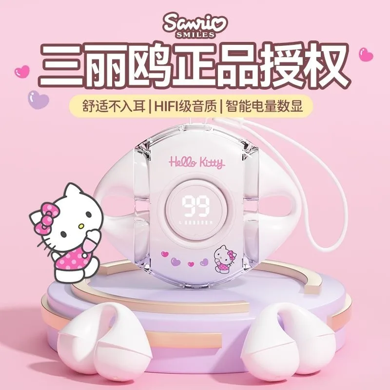 Фото Новинка, милая портативная Bluetooth-гарнитура Hello Kitty 5.2, беспроводная гарнитура для путешествий и дома, панорамная Bluetooth-гарнитура с басами №4