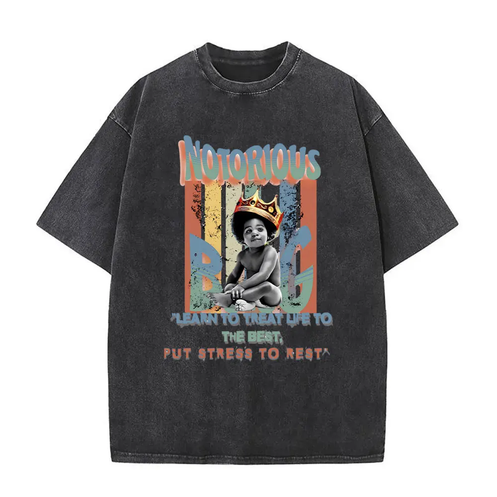 Рэпер The Notorious Big Graphic Винтажная стираная футболка Biggie Smalls Merch Футболки для мужчин и женщин Модная футболка большого размера в стиле хип-хоп
