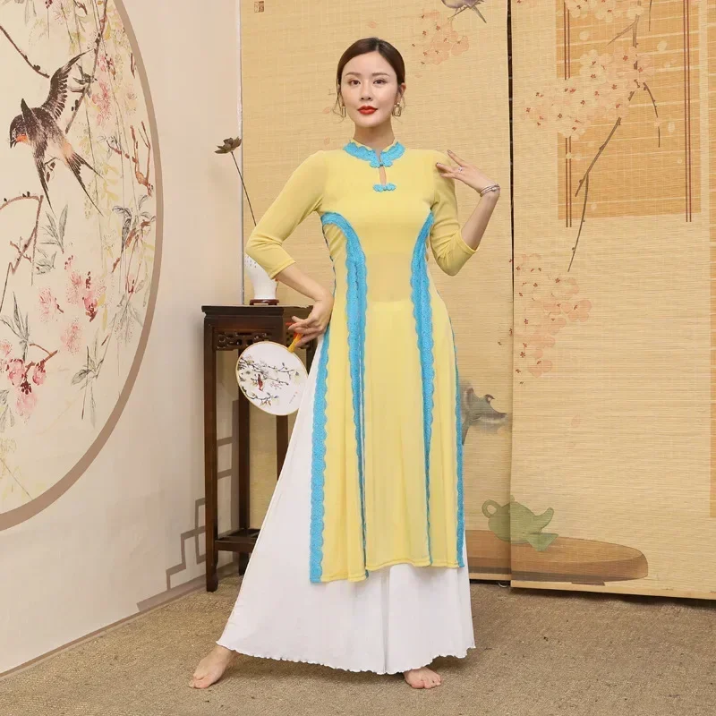Фото Винтажное восточное платье для танца живота, китайское платье Cheongsam, классическая униформа Hanfu, одежда с вышивкой, женский костюм для выступлений №2