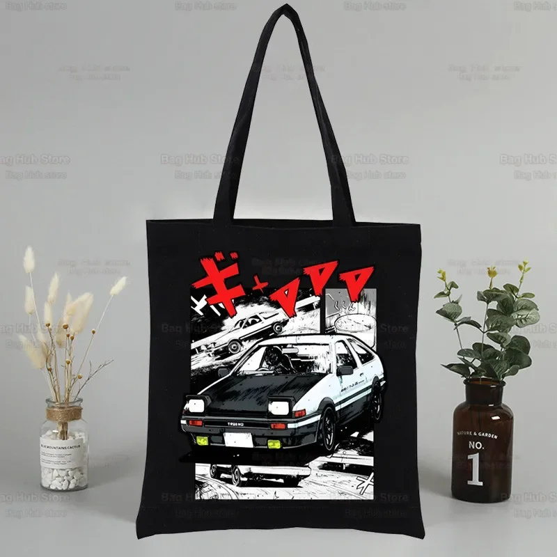 Фото Аниме Drift AE86 Initial D сумка для покупок, Холщовая Сумка-тоут, сумки на плечо, сумка для покупок JDM манга Takumi Fujiwara, черные сумки RedSuns №2