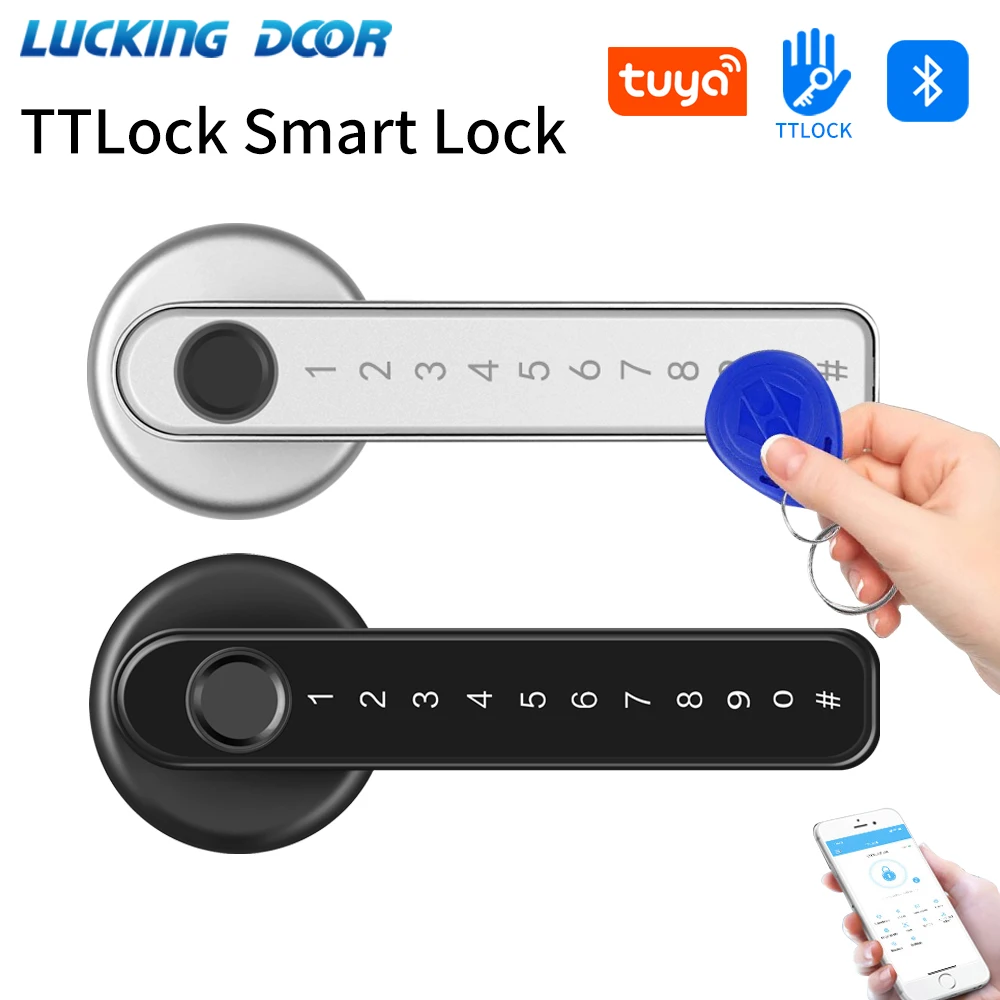 Умный дверной замок Tuya и TTLock: вход без ключа с отпечатками пальцев BLE с разблокировкой временного кода/ключа/приложением, электронное управление ручкой-дом