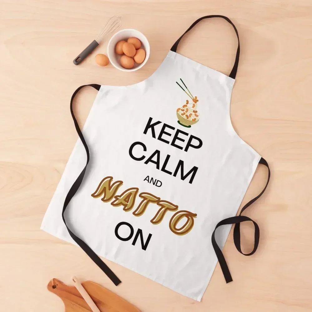 Фартук Keep Calm and Natto On с чашей и палочками для еды в японском стиле Кухонные женские платья Кухонные специальные аксессуары Фартук Товары для дома