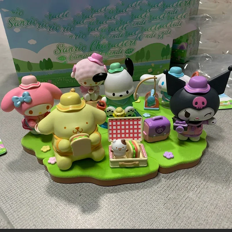 Sanrio Kawaii Кемпинг друзья аниме глухая коробка Kuromi Cinnamoroll Pom пурин куклы экшн-фигурки Kawaii сюрприз игрушка загадка B