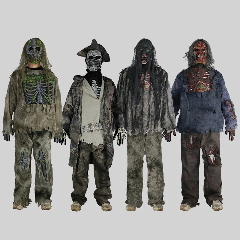 Фото Мальчики Swamp Corpse Skinned Alive, нарядное платье на Хэллоуин, детский костюм скелета Living Dead Zombie №4